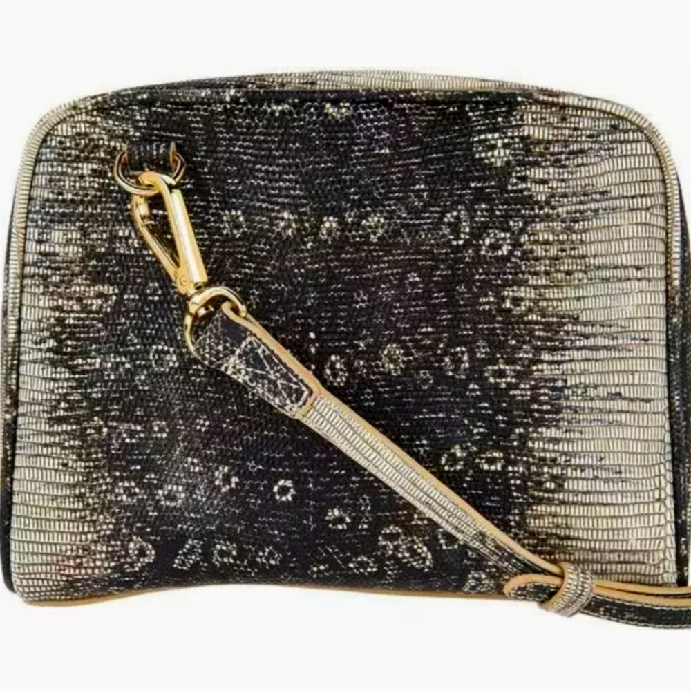 Lori Goldstein Logo Snakeskin Leather Crossbody